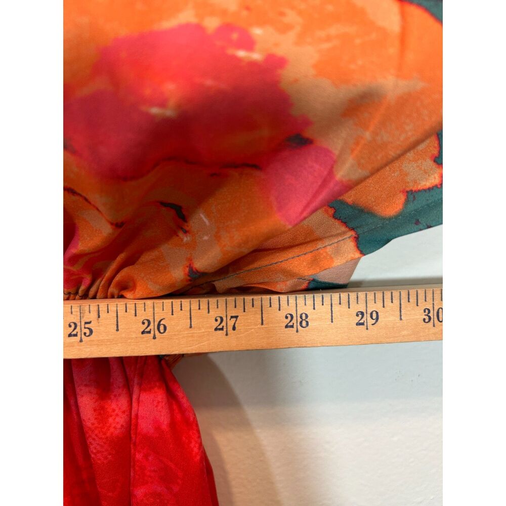 WORLD MARKET Boho Floral Tie Empire Maxi Dress L/XL Satin Tropical Kaftan - Picture 9 of 12